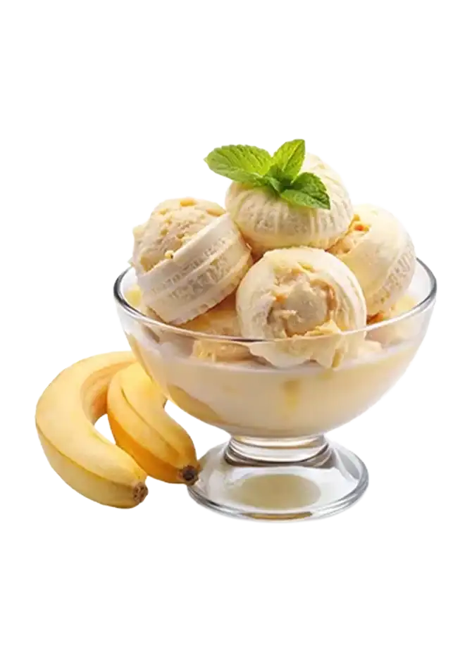 Banana Fudge Cinnamon Toast Crunch ice cream with whipped cream, cinnamon ice cream, chocolate syrup, and powdered sugar at Keds Ice Cream