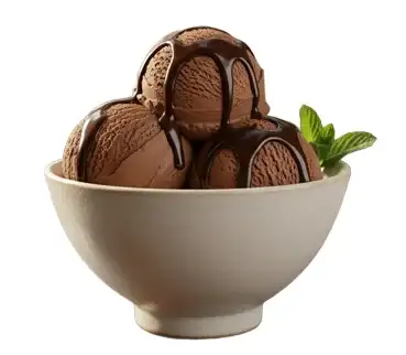 Vanilla ice cream topped with chocolate syrup at Keds Ice Cream