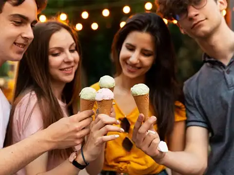 Home 66 Family having fun with desserts at Keds Ice Cream