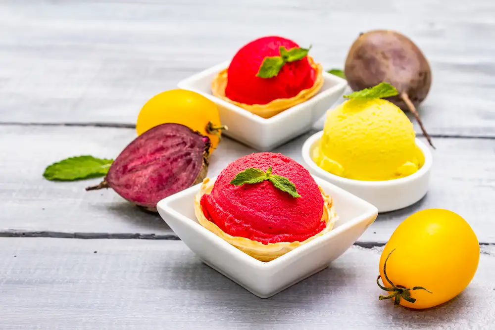 Vegan sorbet near me in Irving TX featuring fresh fruit sorbet at Ked's Ice Cream